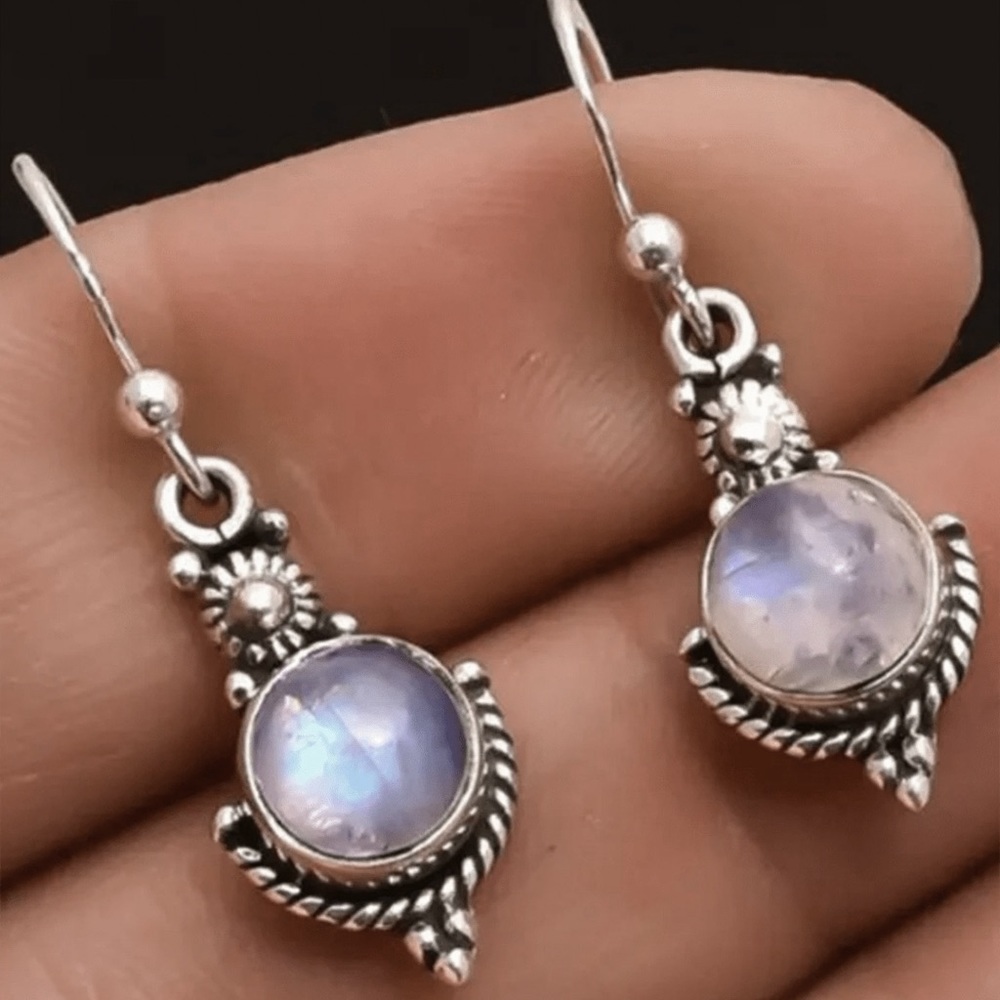 Any 3/$25! Silver Moonstone Vintage Drop Earrings - Picture 2 of 6